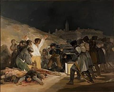 نقاشی سوم مه ۱۸۰۸ اثر فرانچسکو گویا تیرباران یک چریک اسپانیایی توسط نیروهای ناپلئون در جنگ شبه‌جزیره را به تصویر می‌کشد